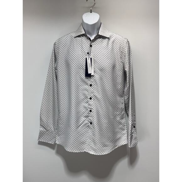 NWT Silver Stone White Black Geometric Print Modern Fit Button-Up Shirt Mens M - Picture 1 of 9